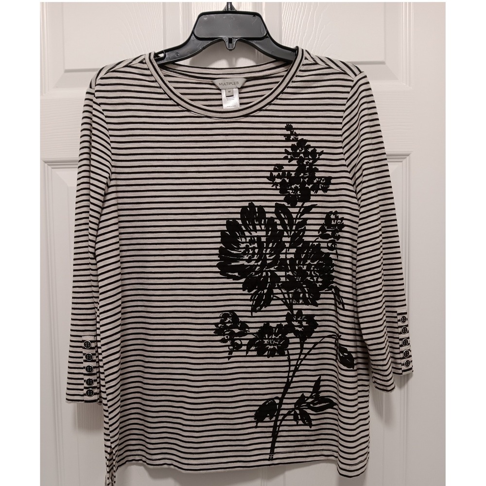 Lot 3 Womens Medium Tops Jillian N Multiples Polka Dot Geometric Striped Floral - Picture 4 of 16